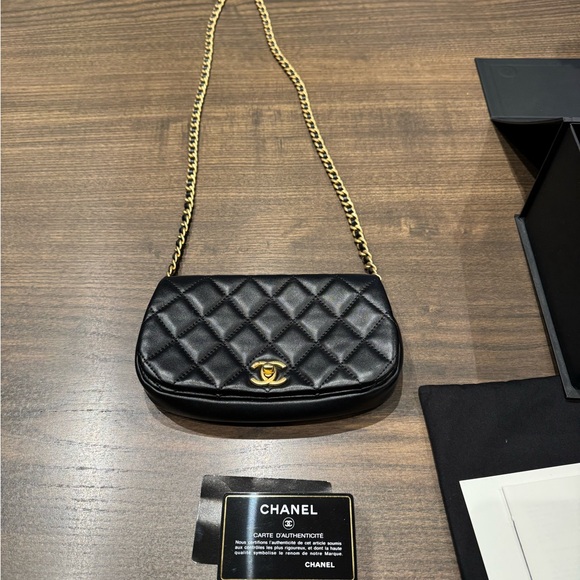 Chanel Clutch with Chain Black and Gold Like New - Picture 12 of 12